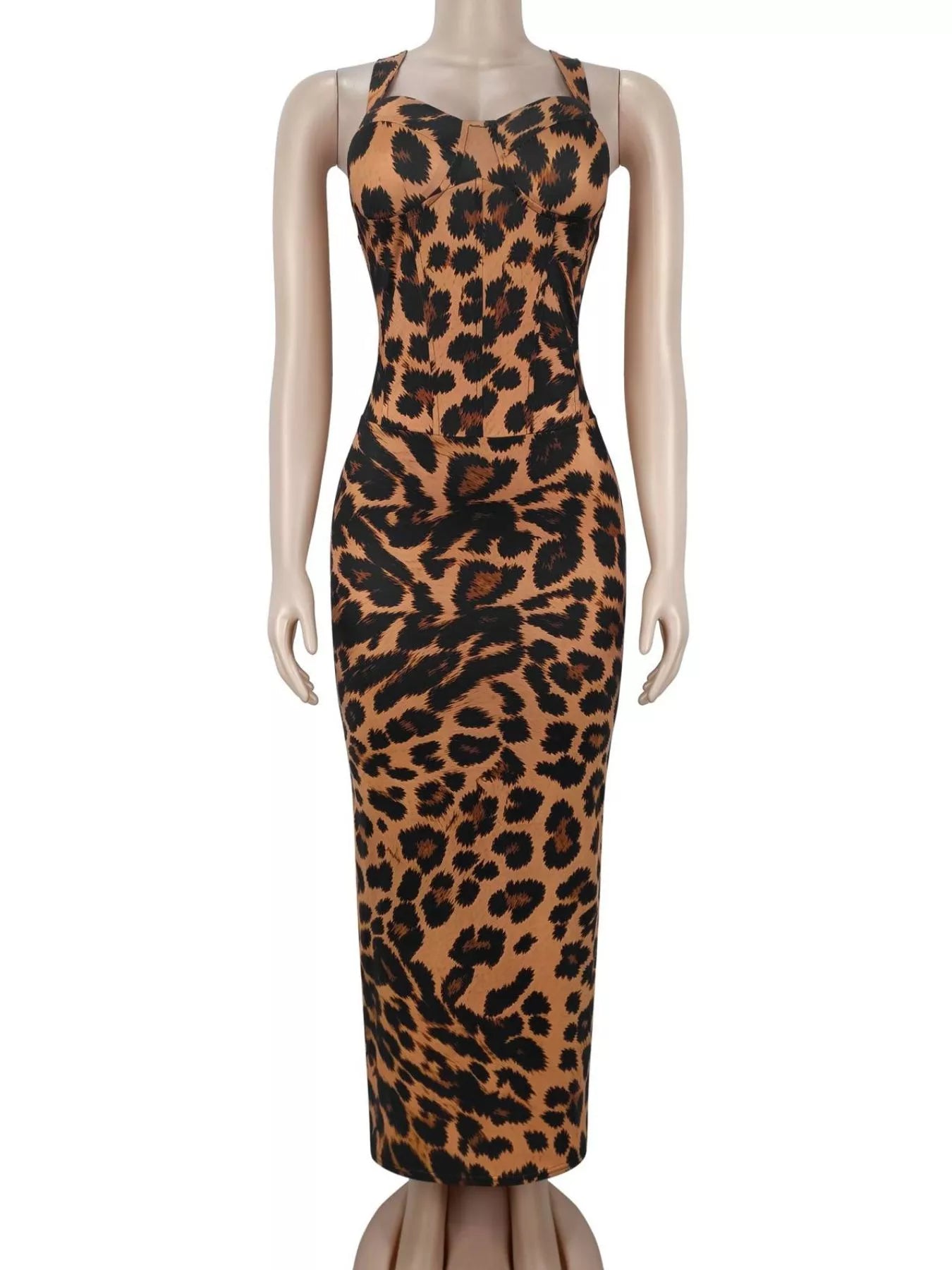 Leopard Sweetheart Neck Maxi Dress