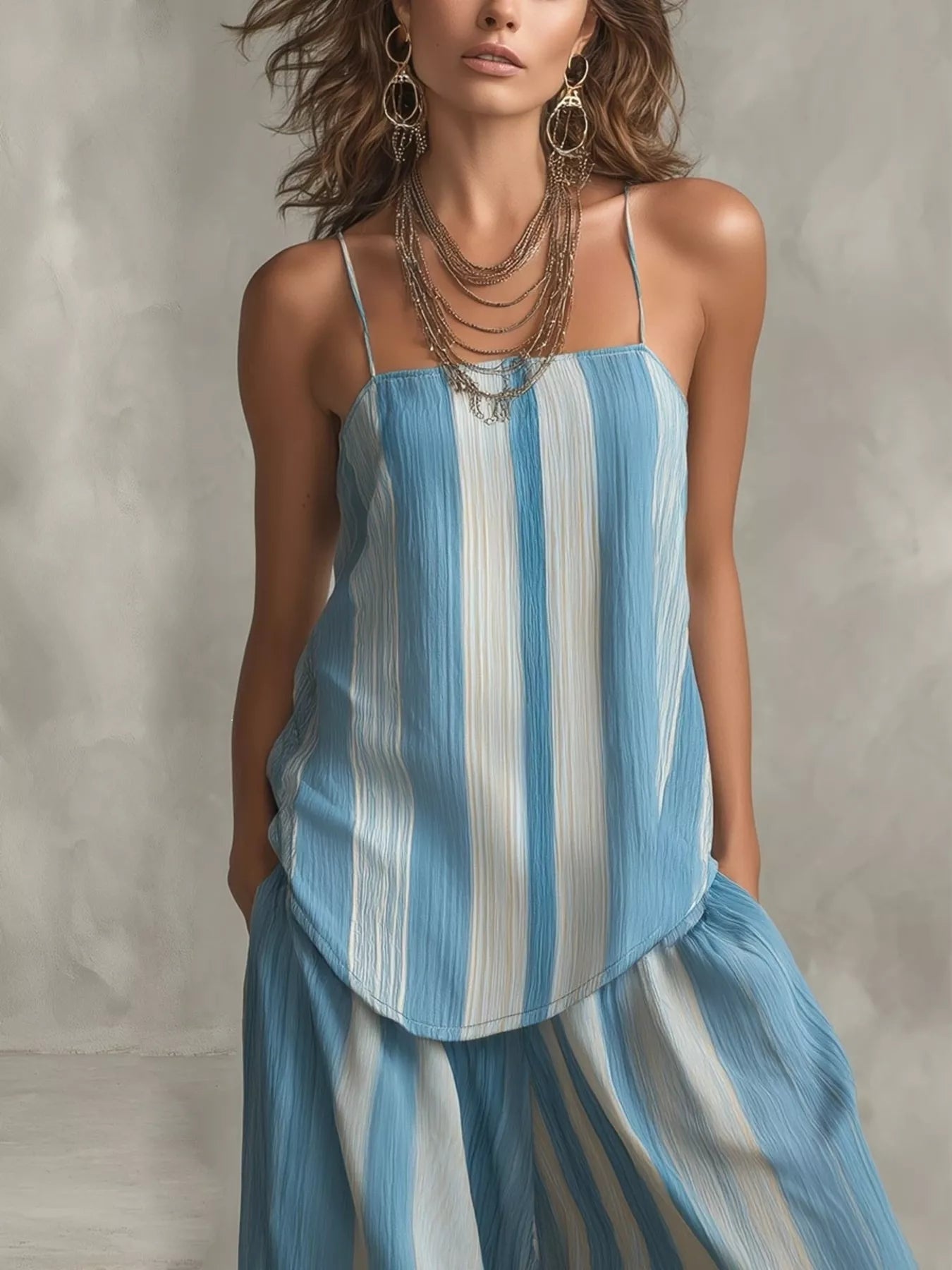 Striped Cami and Wide Leg Pants Set