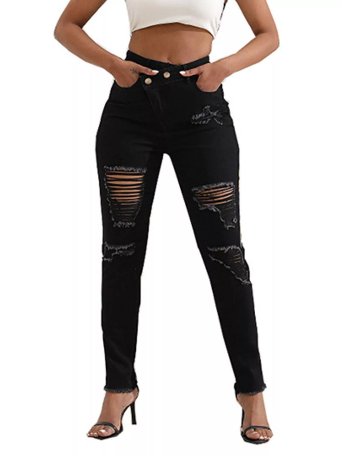 Distressed High-Waisted Jeans