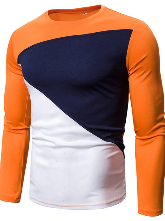 Men's Full Size Color Block Long Sleeve T-Shirt Plus Size