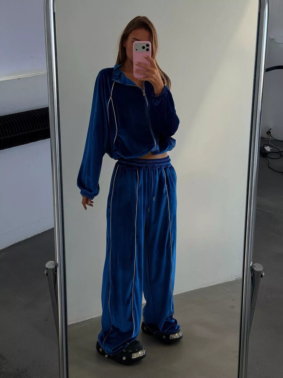 Zip Up Long Sleeve Top and Pants Set