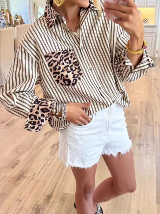 Leopard Striped Button Up Shirt