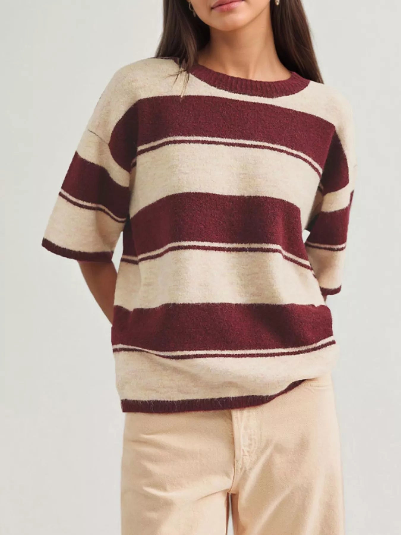Striped Half Sleeve Sweater