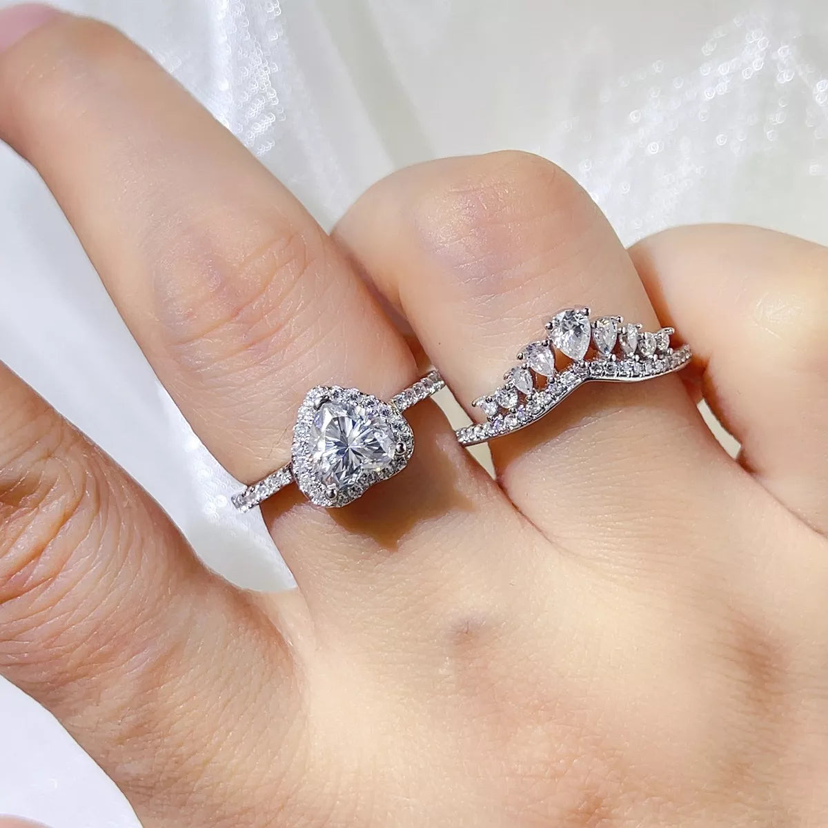 2 Carat 925 Sterling Silver Moissanite Ring Set
