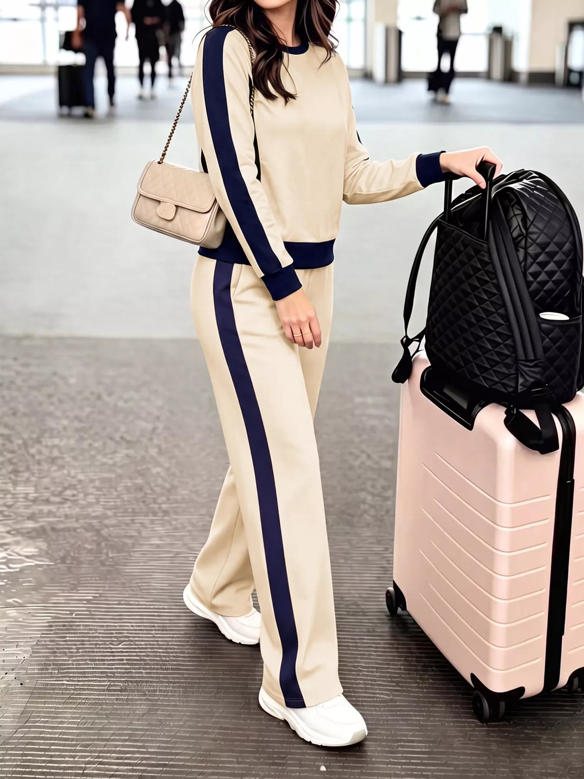 Contrast Side Stripes Top and Pants Set
