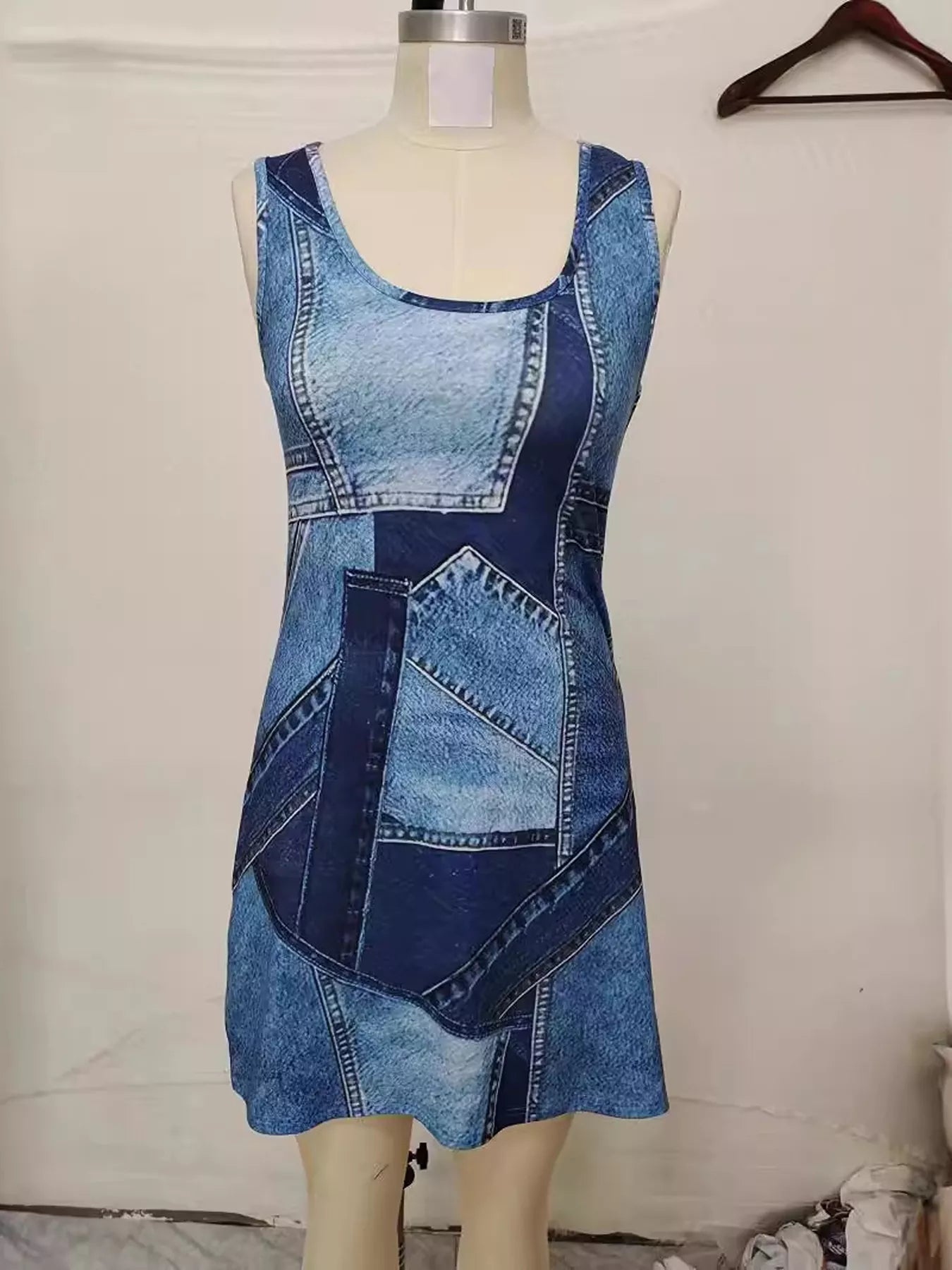 Patchwork Denim Sleeveless Dress
