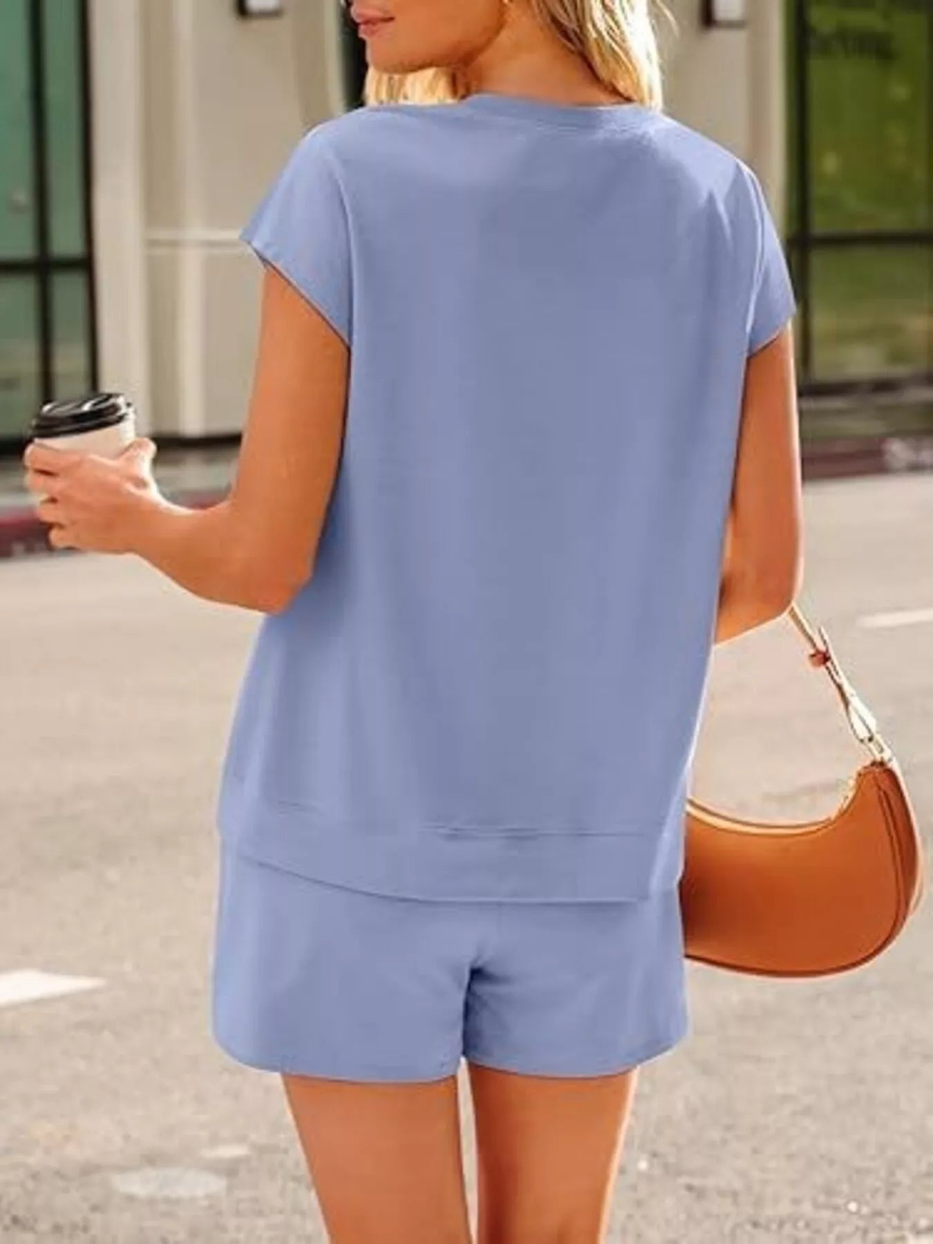 Button Detail Short Sleeve Top and Shorts Set