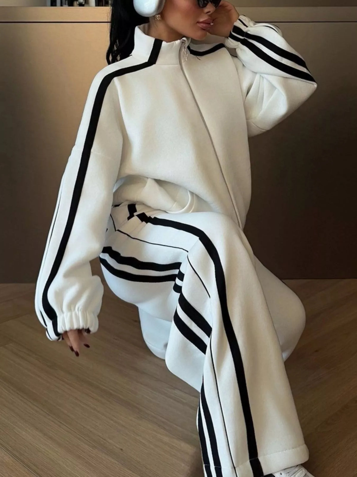 Side Stripes Zip Up Top and Pants Set