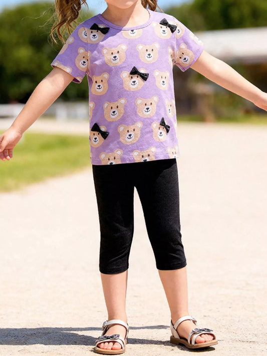 Children's Bear Print Top & Capri Leggings Set