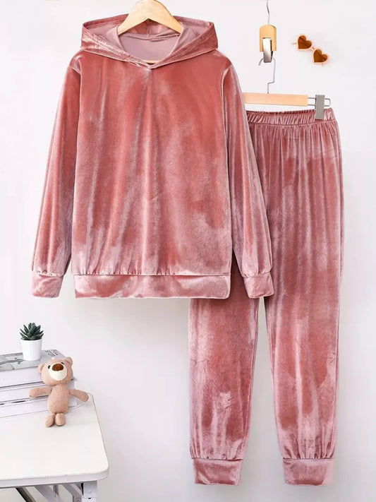 Full Size Velvet Hoodie and Pants Set Plus Size