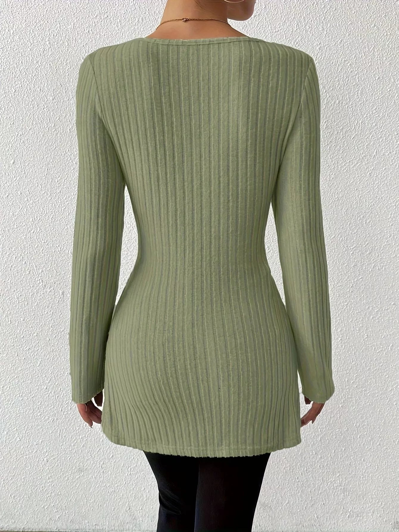 Ribbed Knit Long Sleeve Wrap T-Shirt