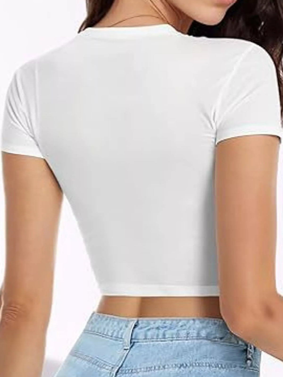 Slim Fit Basic Crew Neck Short Sleeve Crop T-Shirt