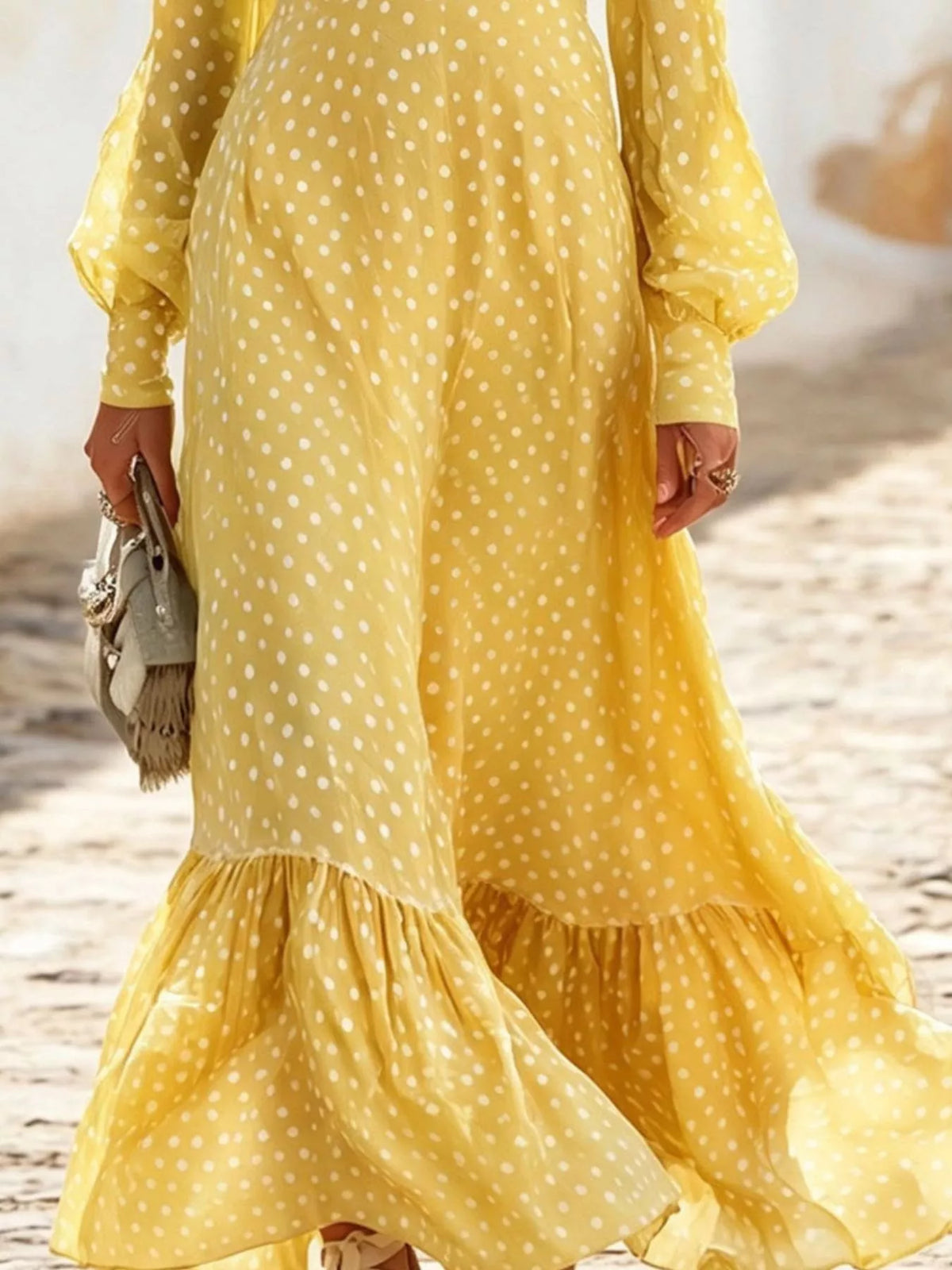 Full Size Polka Dot Ruffle V-Neck Maxi Dress Plus Size