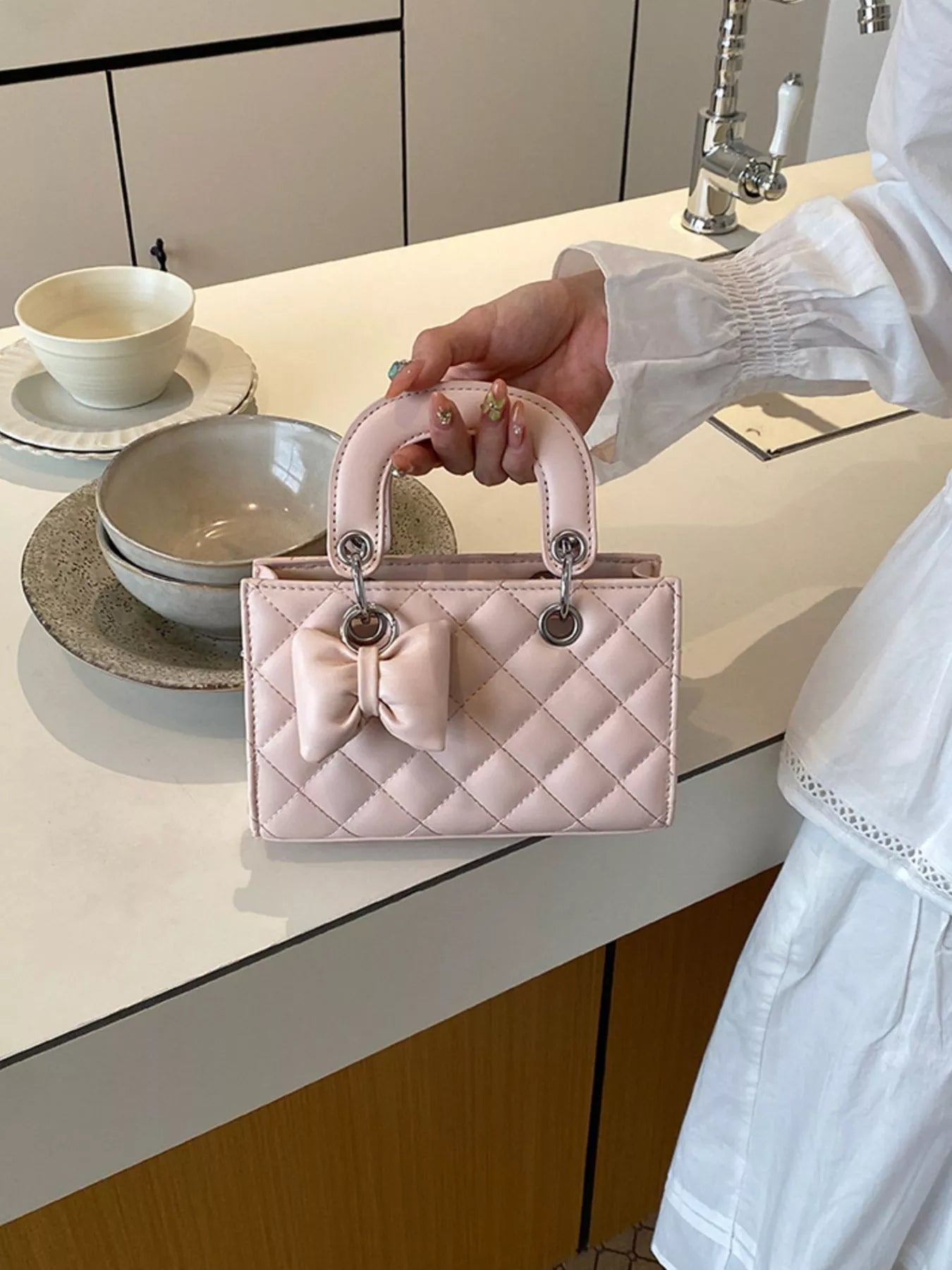 Quilted Bow Crossbody Bag