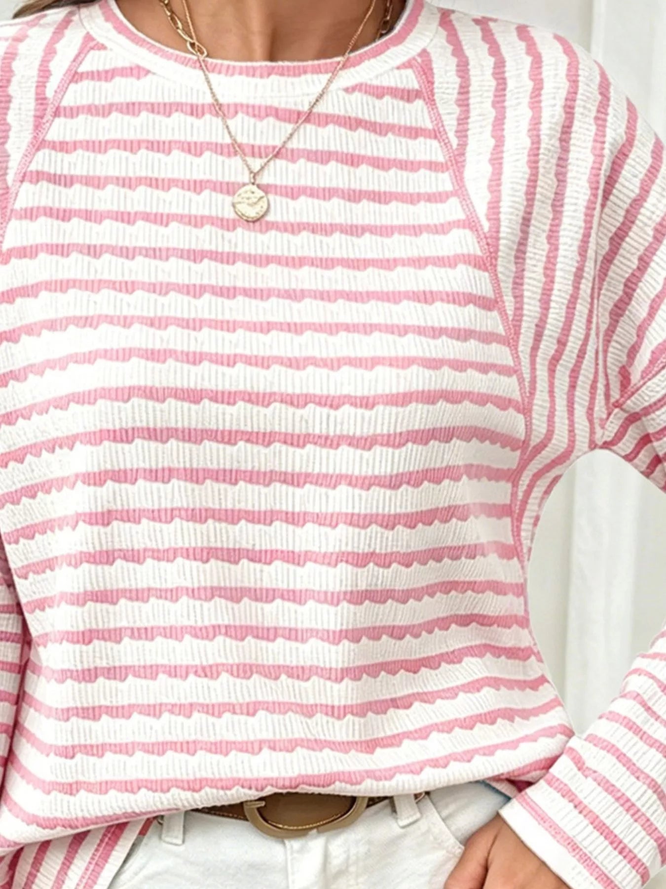 Casual Striped Raglan Sleeve Long-Sleeve T-Shirt
