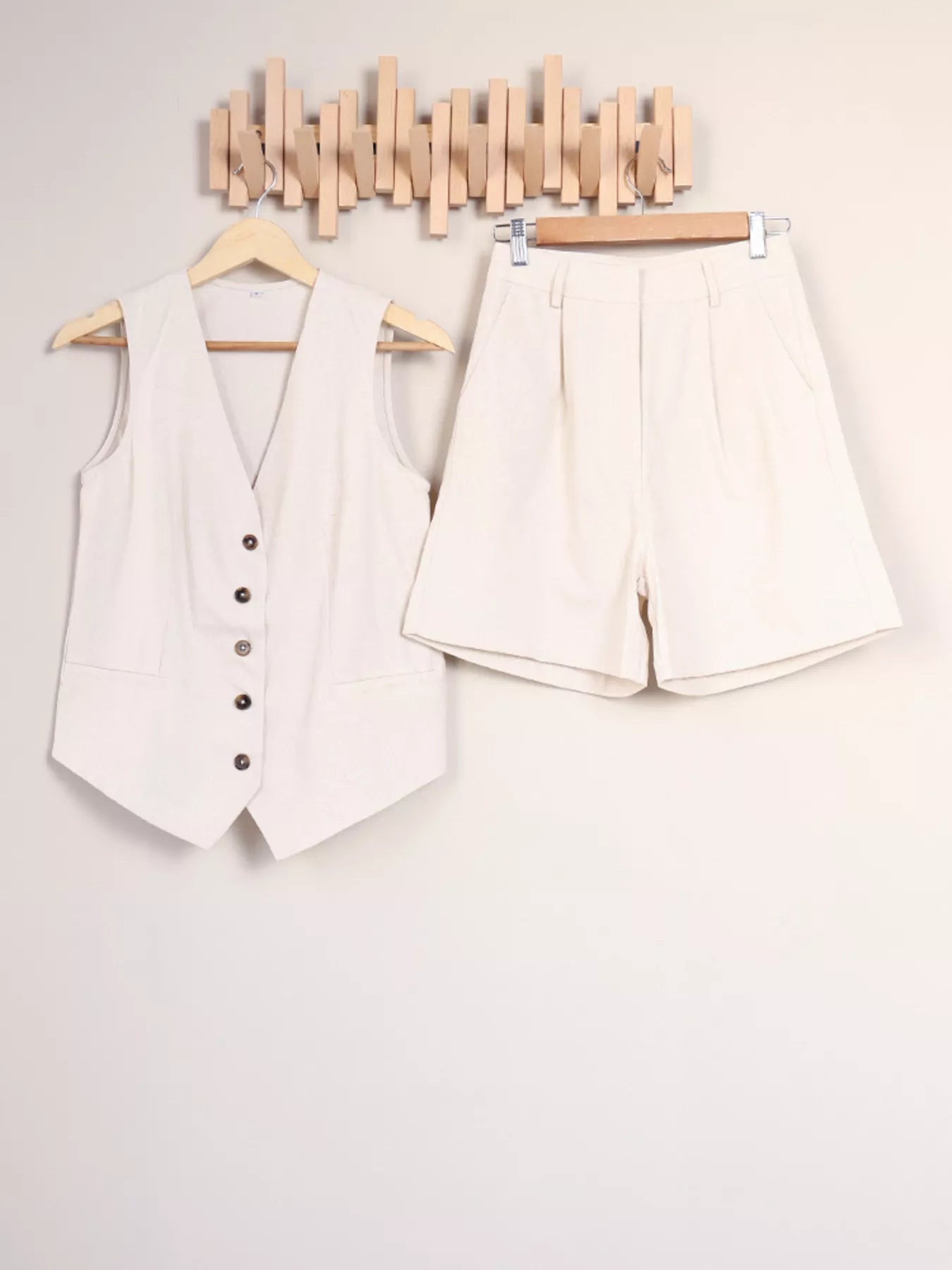 Button Up Vest and Shorts Two-Piece Set