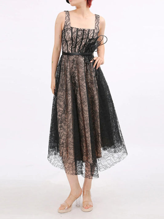 Lace Square Neck Midi Dress