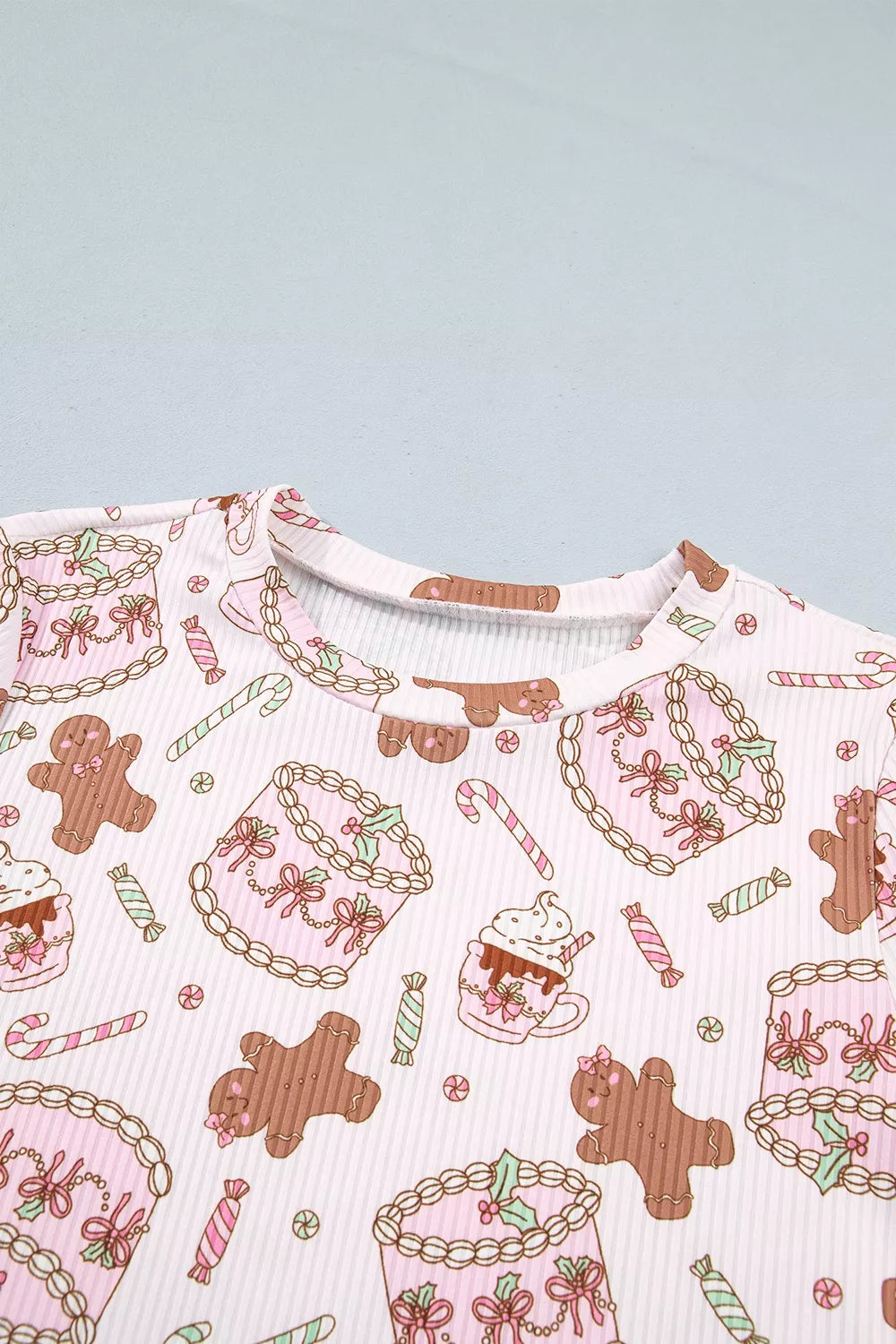 Abstract Christmas Print Long Sleeve Two Piece Lounge Set