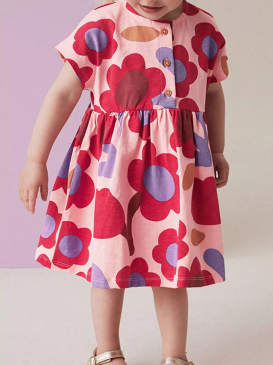 Children's Floral Print Short Sleeve Dress