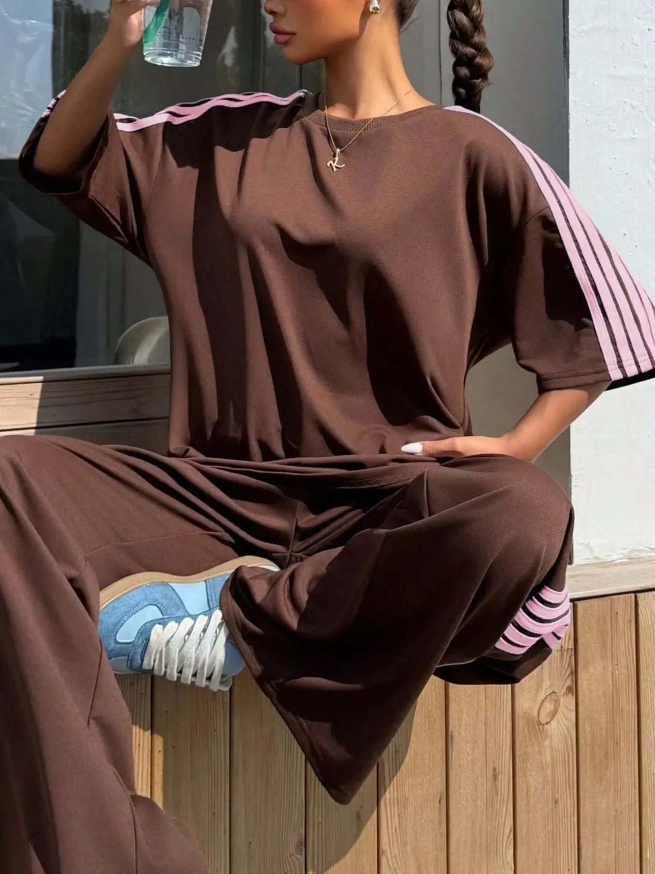 Striped Short Sleeve Top and Pants Set