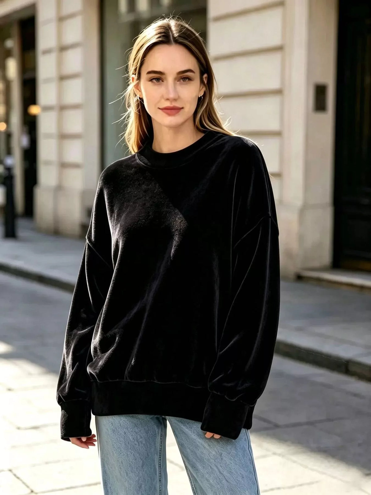 Full Size Crew Neck Dropped Shoulder Sweatshirt Plus Size