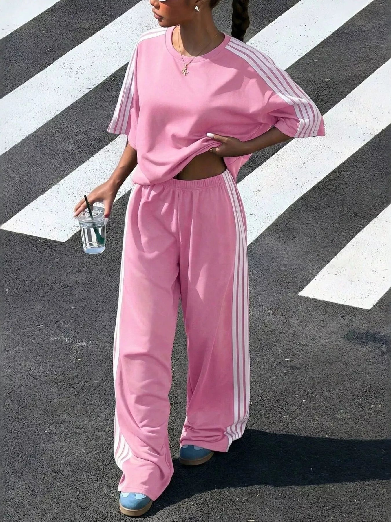 Striped Short Sleeve Top and Pants Set