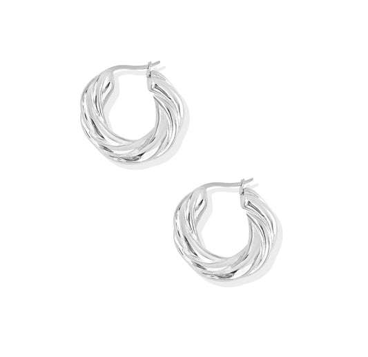 DONNA SILVER SMALL CHUNKY TWIST HOOP EARRINGS