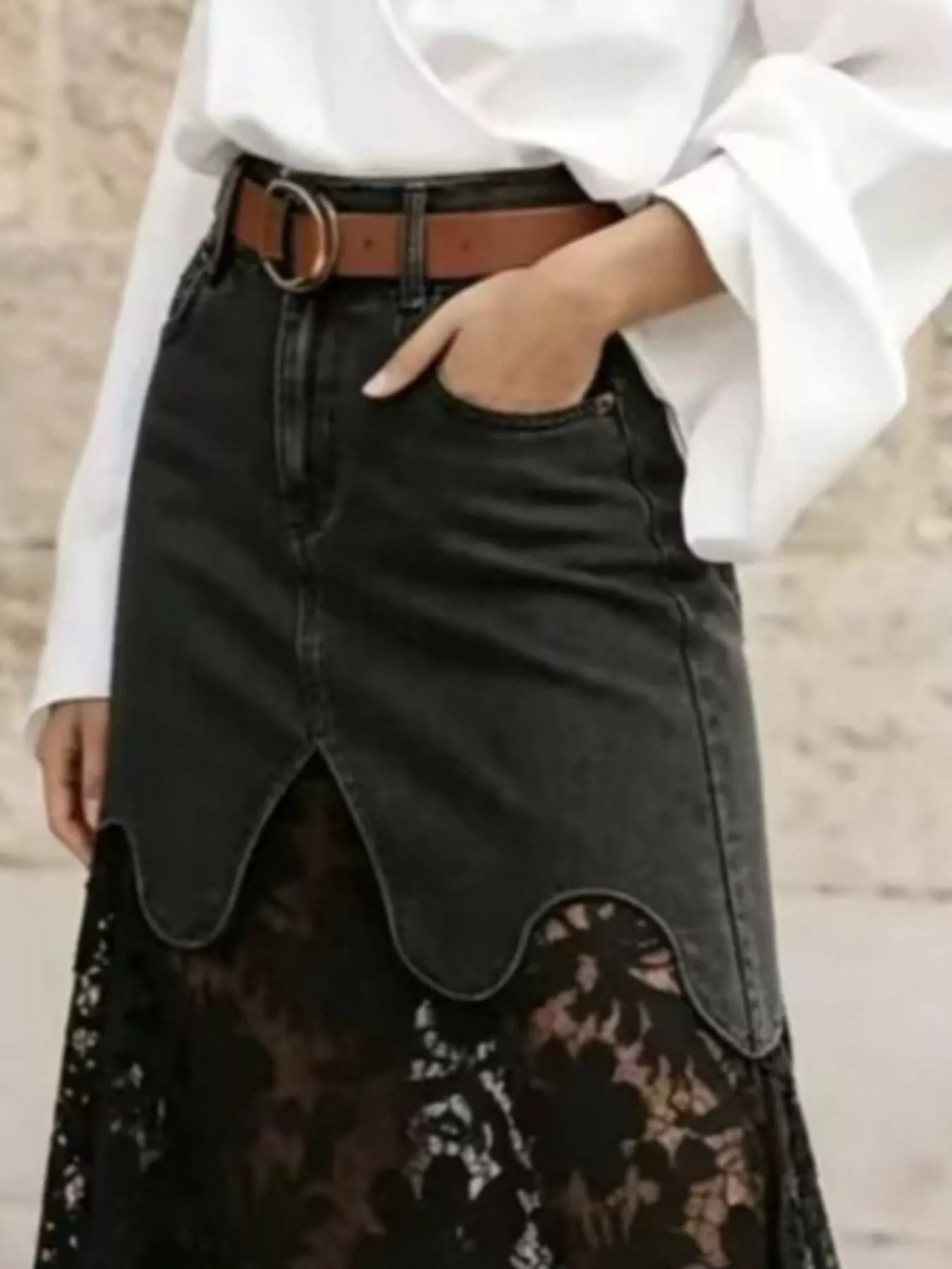 Lace Trimmed Slit Skirt