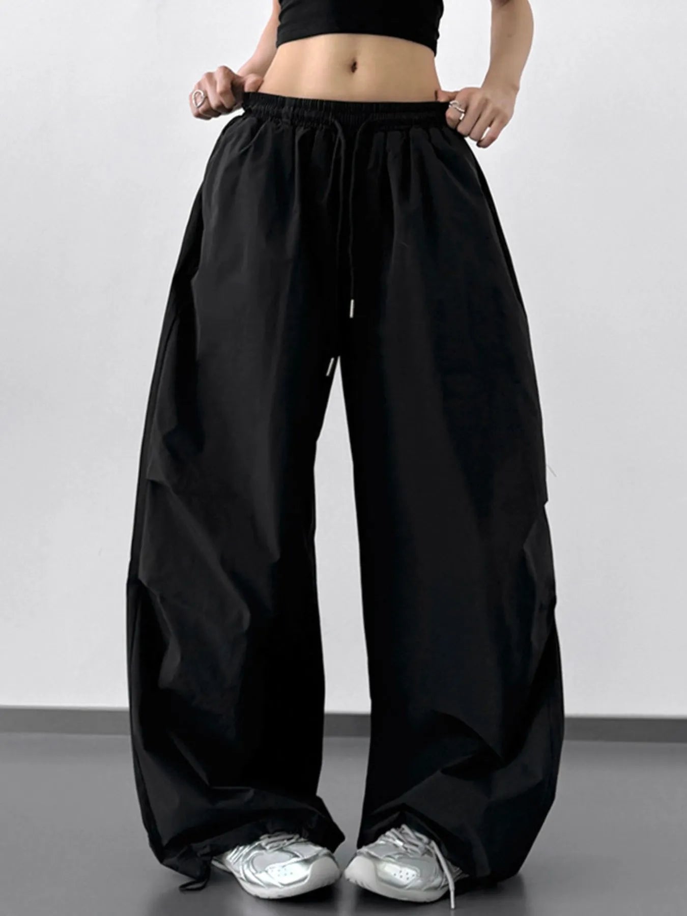 Letter Back Wide Leg Drawstring Pants