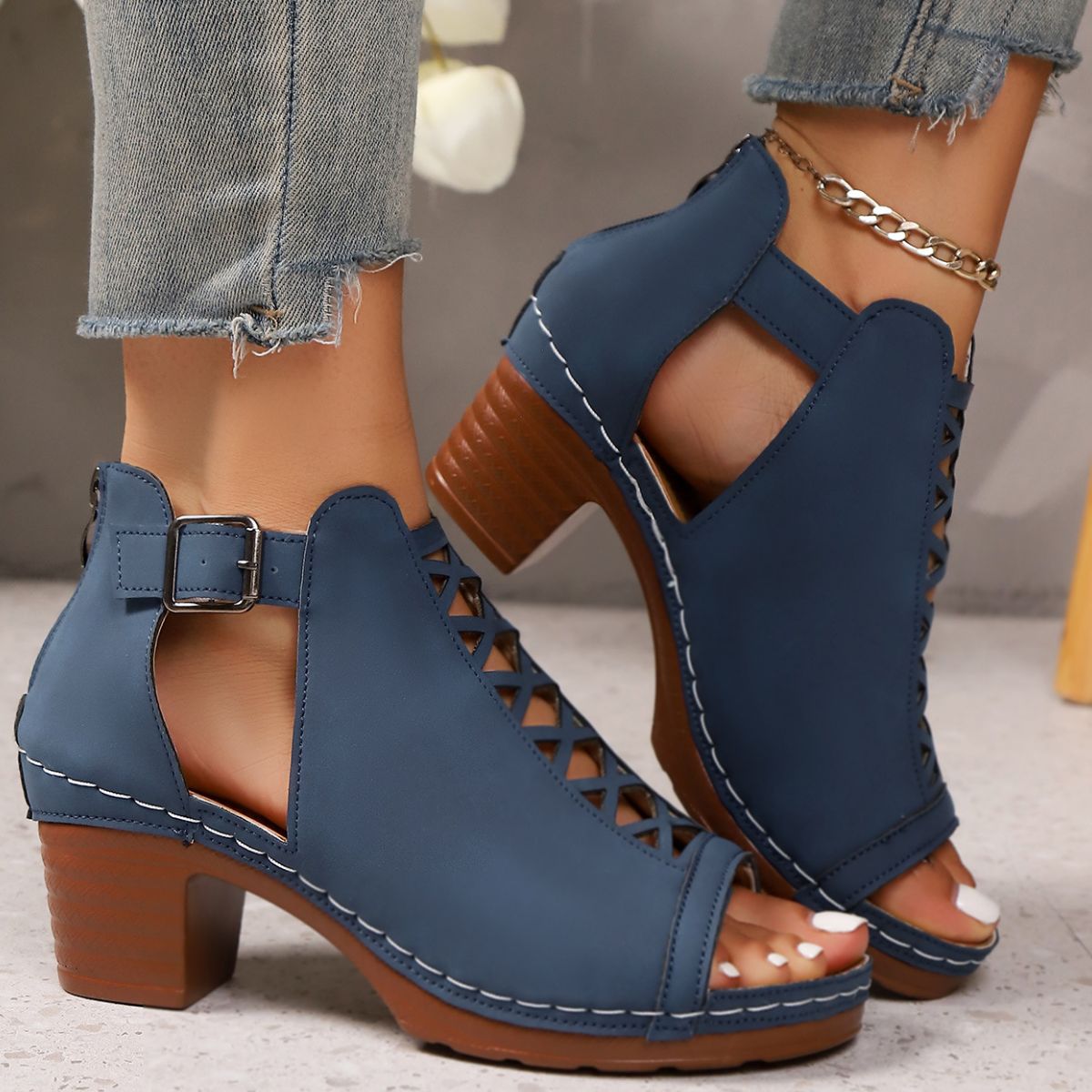 Open Toe Block Heels Sandals