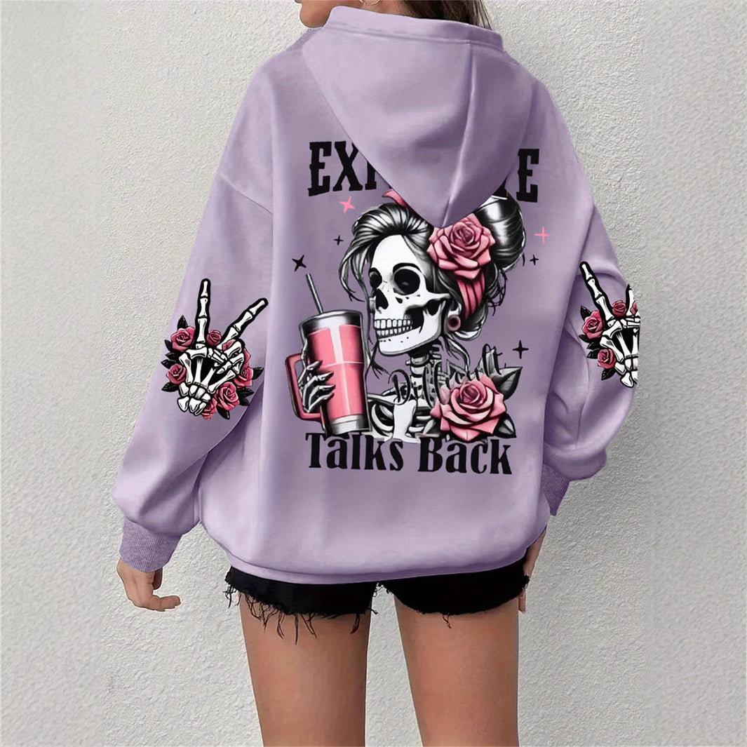 Women's Skull & Letter Print Long-Sleeve Sweatshirt