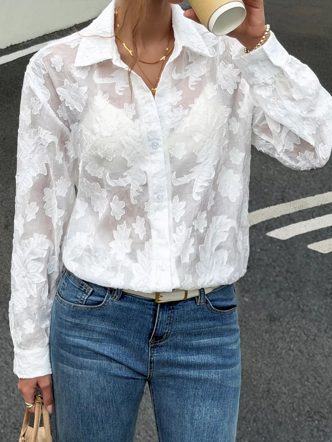 Sheer Floral Button Up Shirt