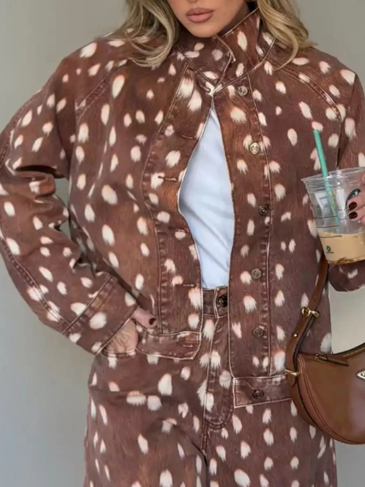 Fawn-Print Button Down Denim Jacket