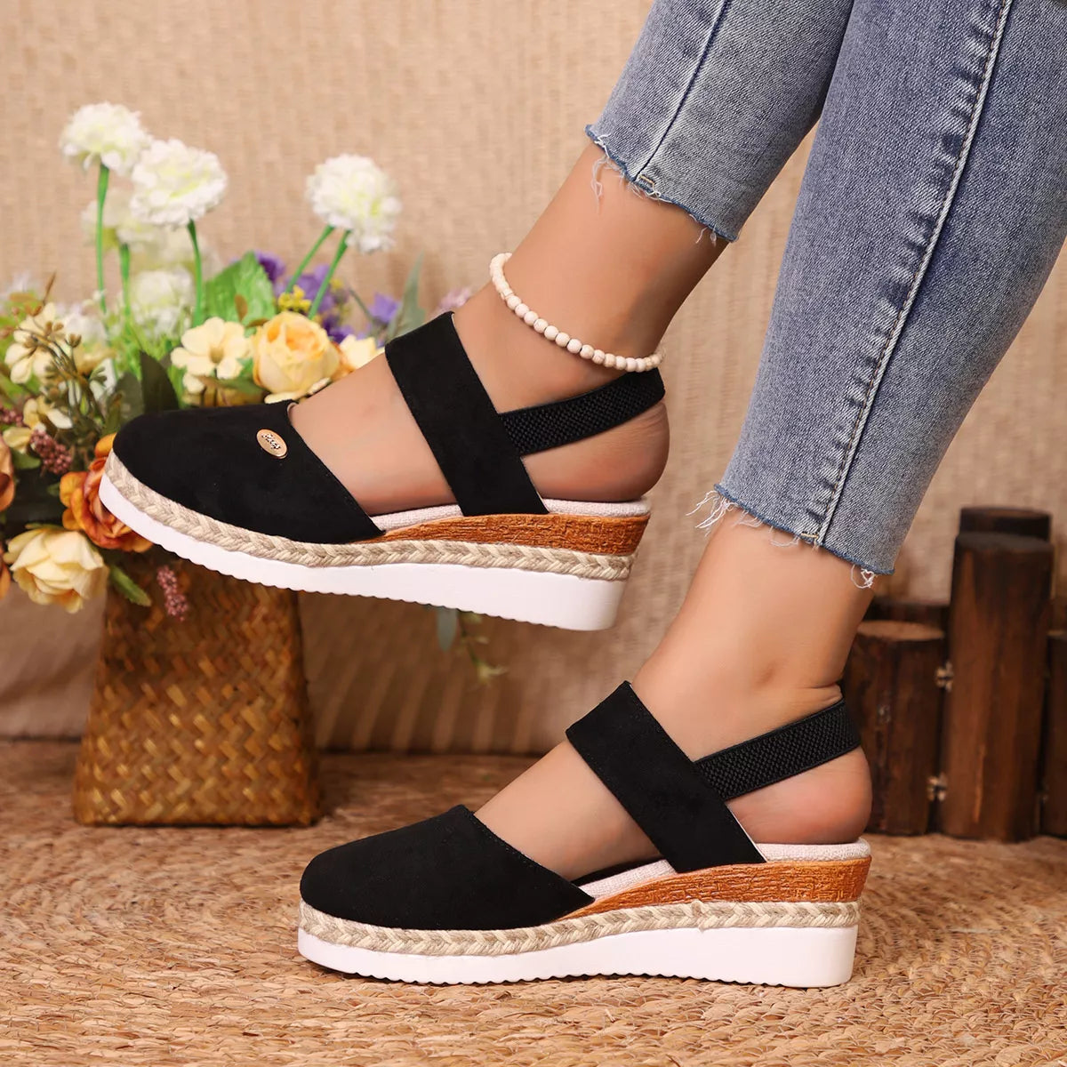 Espadrille Wedge Sandals with Ankle Strap
