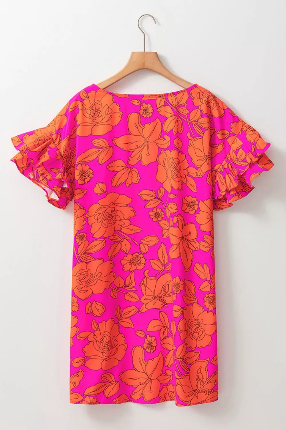 Ruffled Printed Short Sleeve Mini Dress
