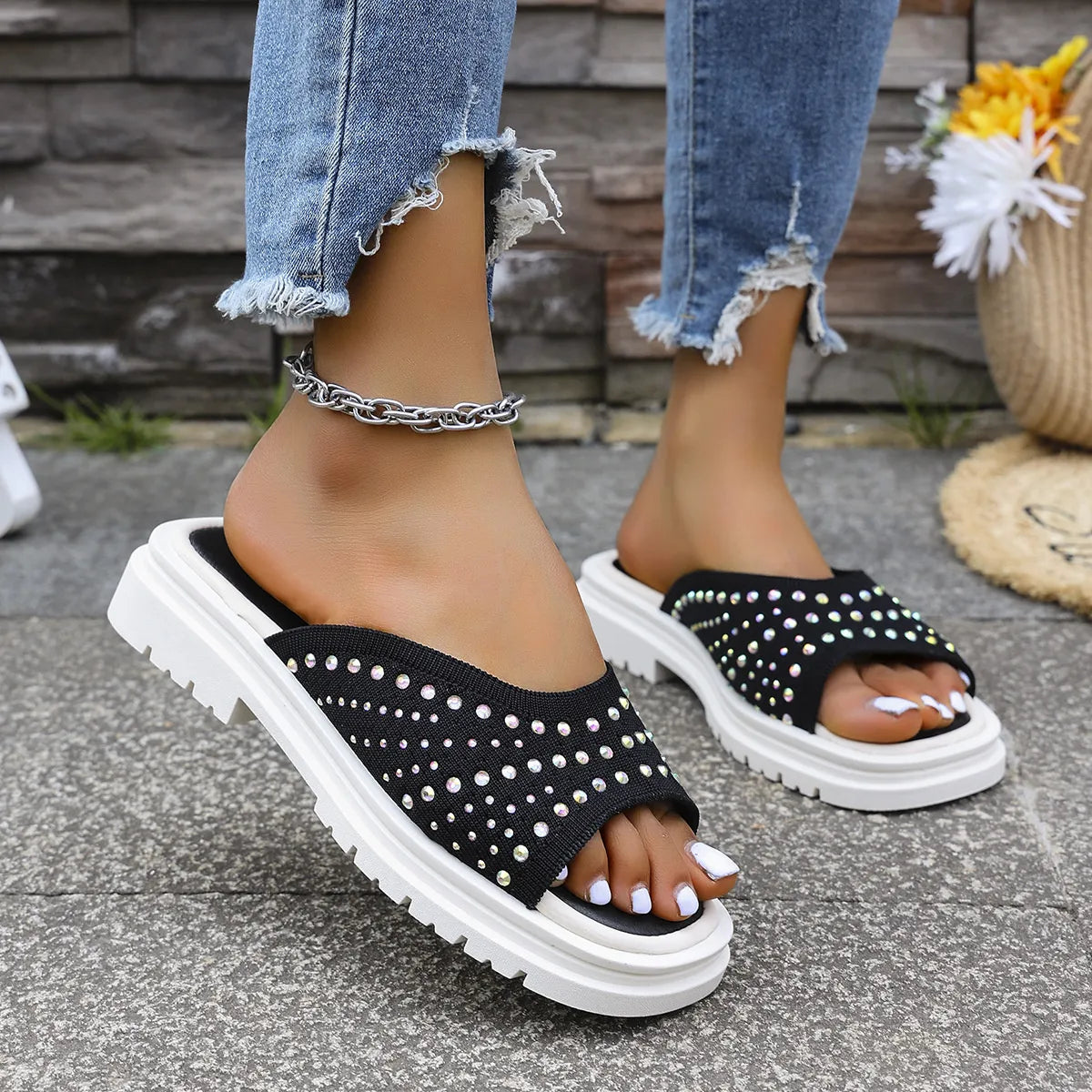 Rhinestone Open Toe Sandals