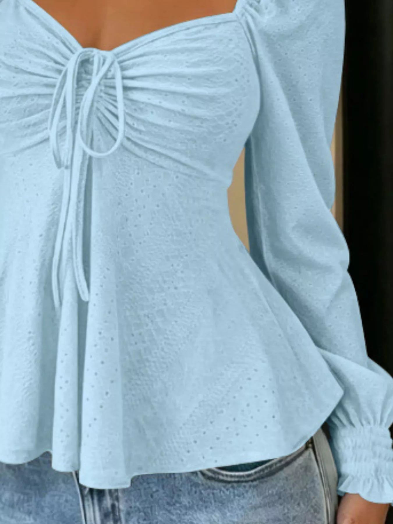 Ruched Sweetheart Neck Long Sleeve Top