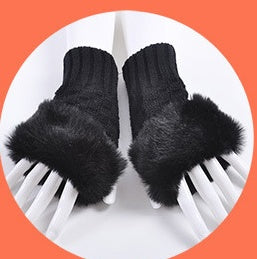 Women Rabbit Fur Fingerless Gloves - Autumn Winter Warmth For Cute Student Style