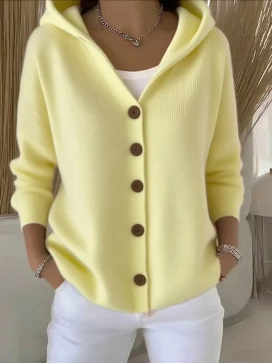 Full Size Hooded Button-Front Soft Knit Cardigan Plus Size