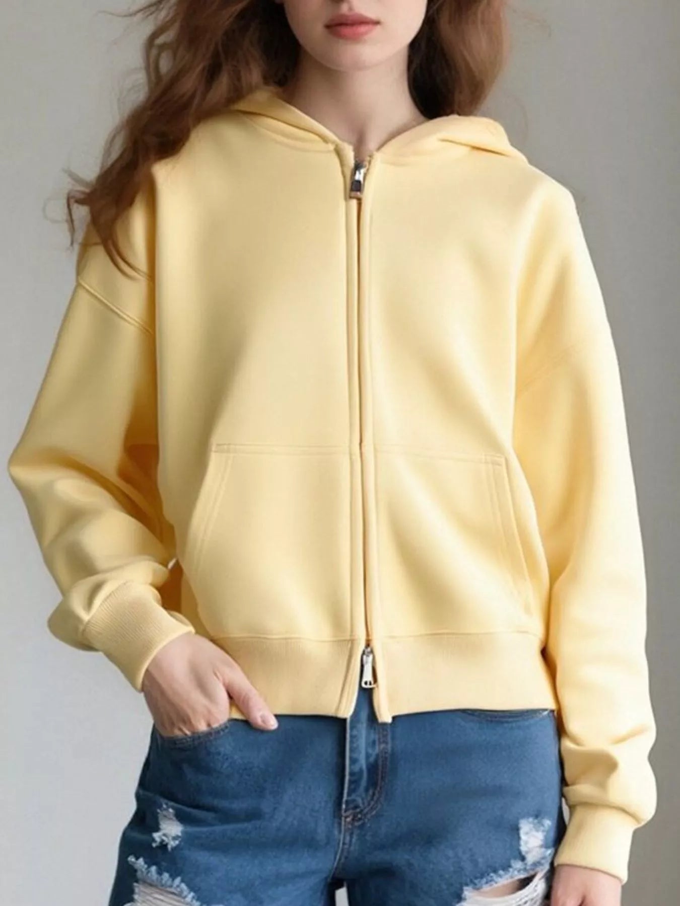 Full Size Casual Zip-Up Long Sleeve Hoodie Plus Size