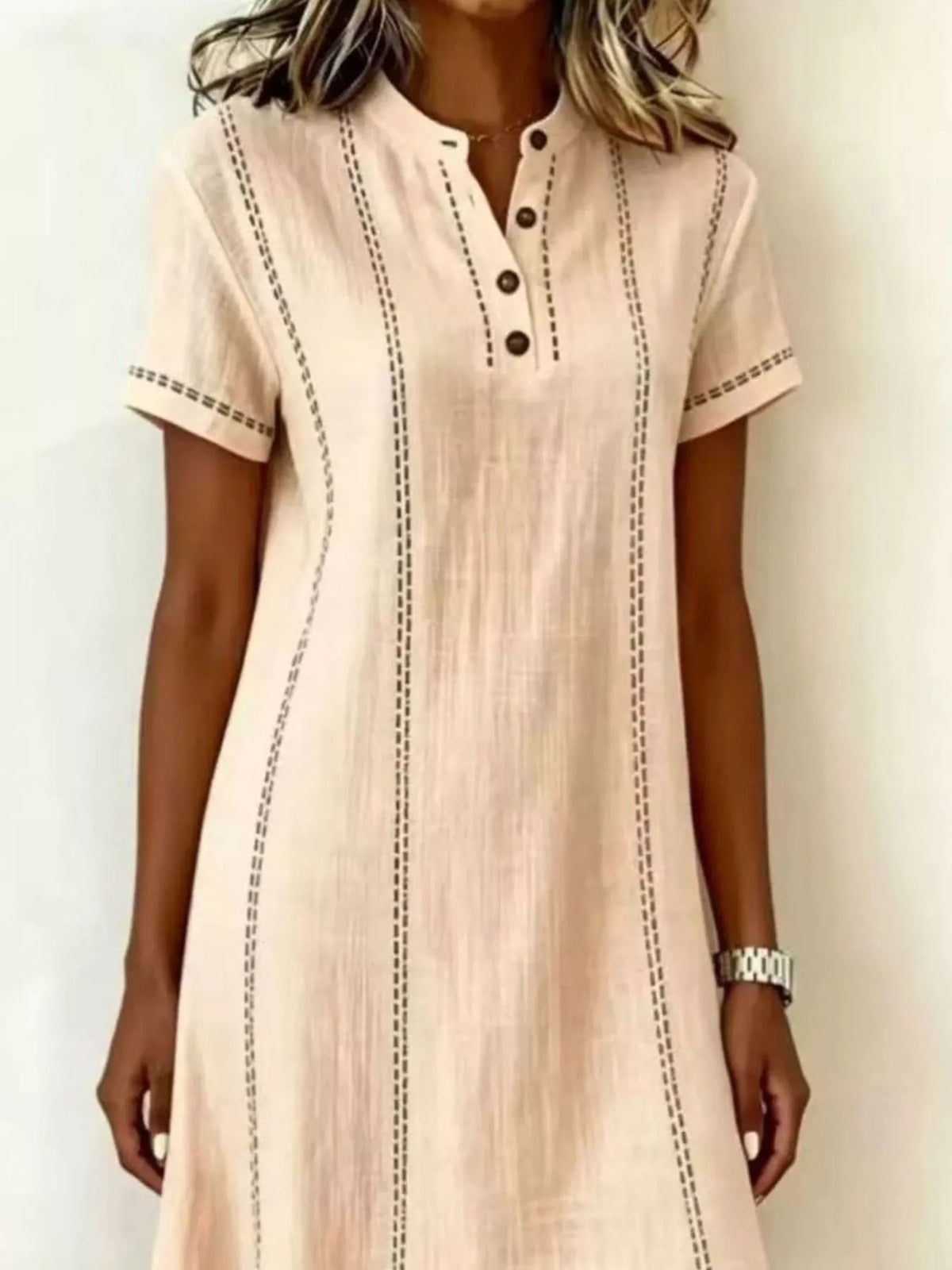 Full Size Button Detail Short Sleeve Shift Dress Plus Size