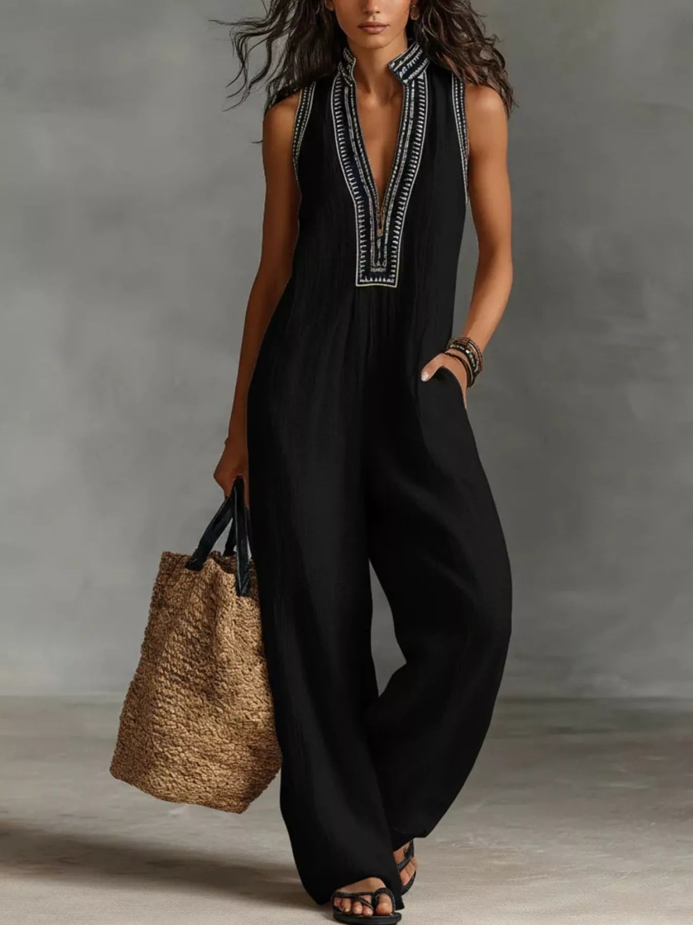 Full Size Sleeveless Wide-Leg Jumpsuit Plus SIze