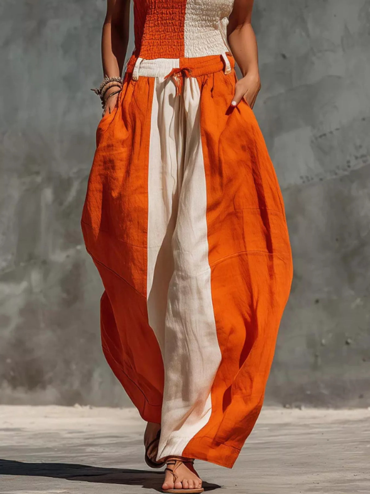 Color-Block Strapless Smocked Jumpsuit
