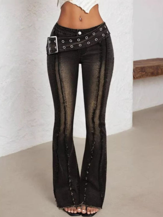 Belted High Waist Flare Jeans