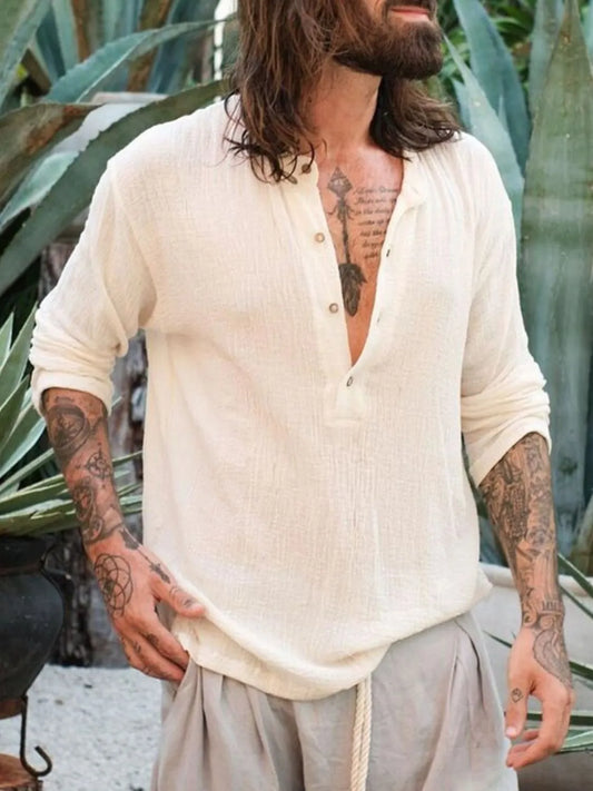 Men's Full Size Button Detail Long Sleeve Blouse Plus Size