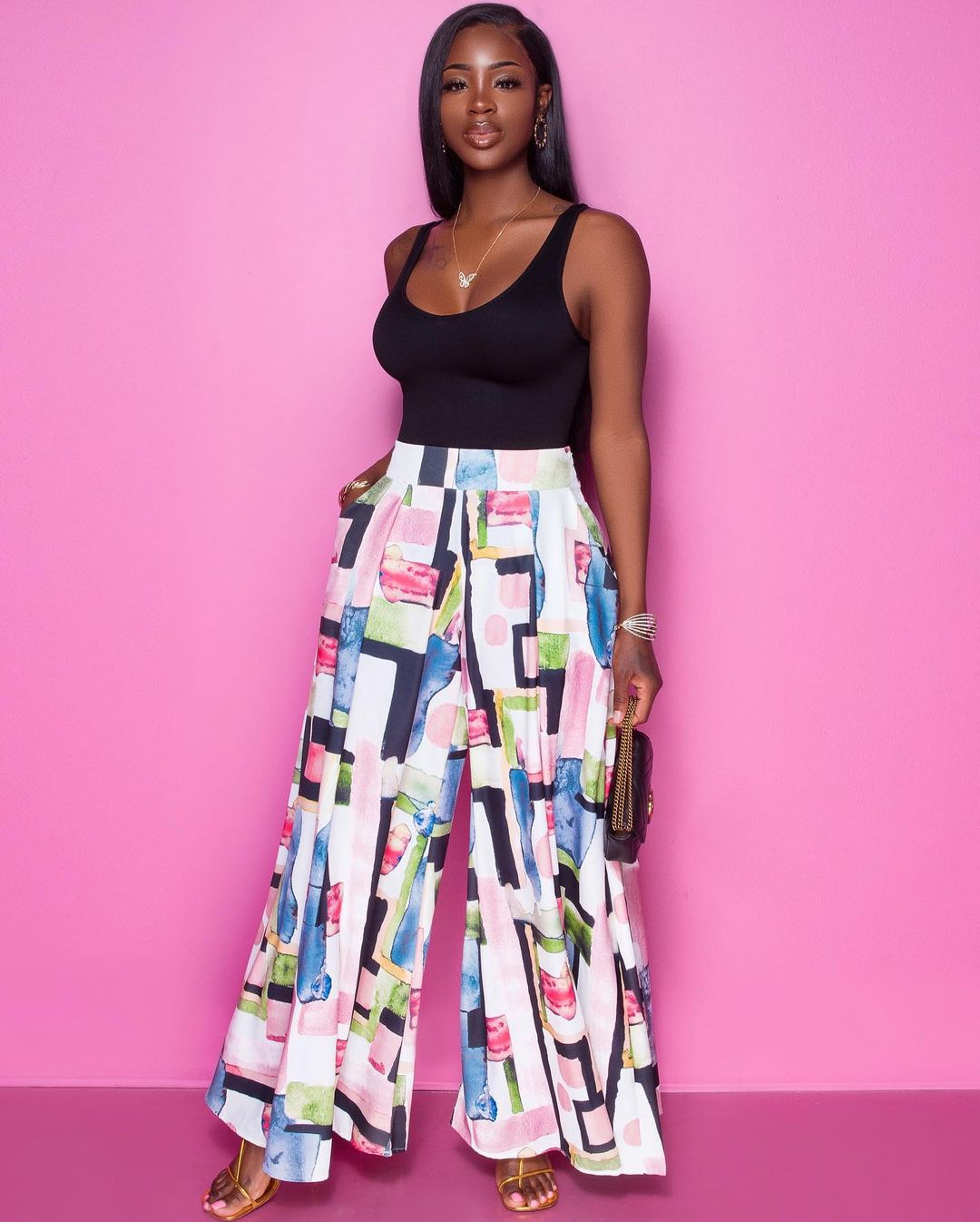 Women's Printed High-waisted Wide-leg Culottes With Letters
