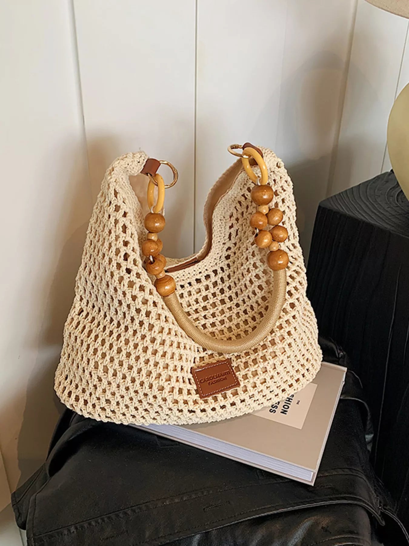 Beaded Handle Crochet Handbag