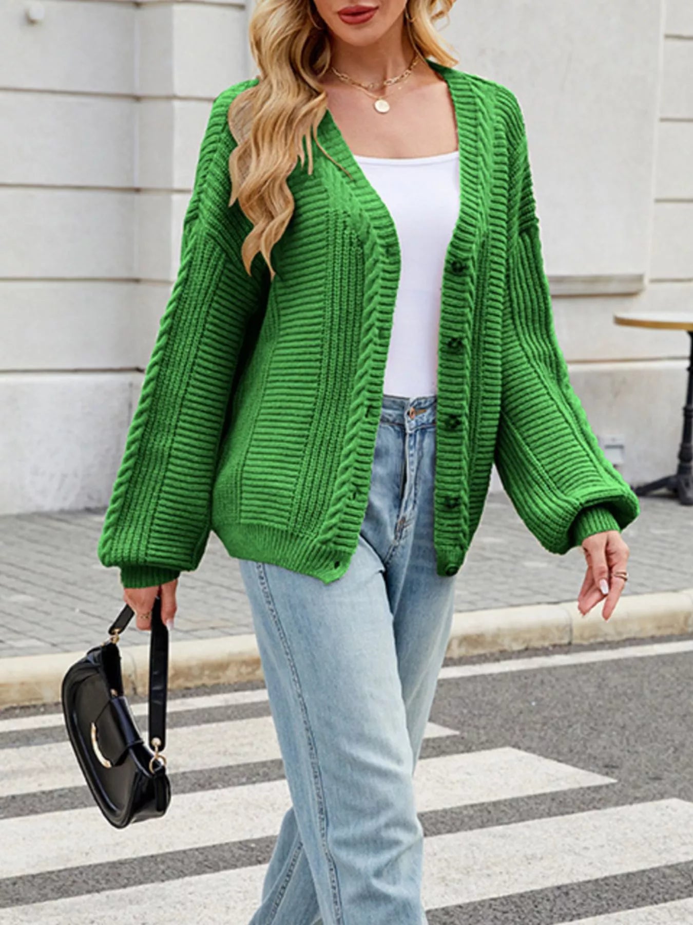 Cable Knit Button-Up Cardigan