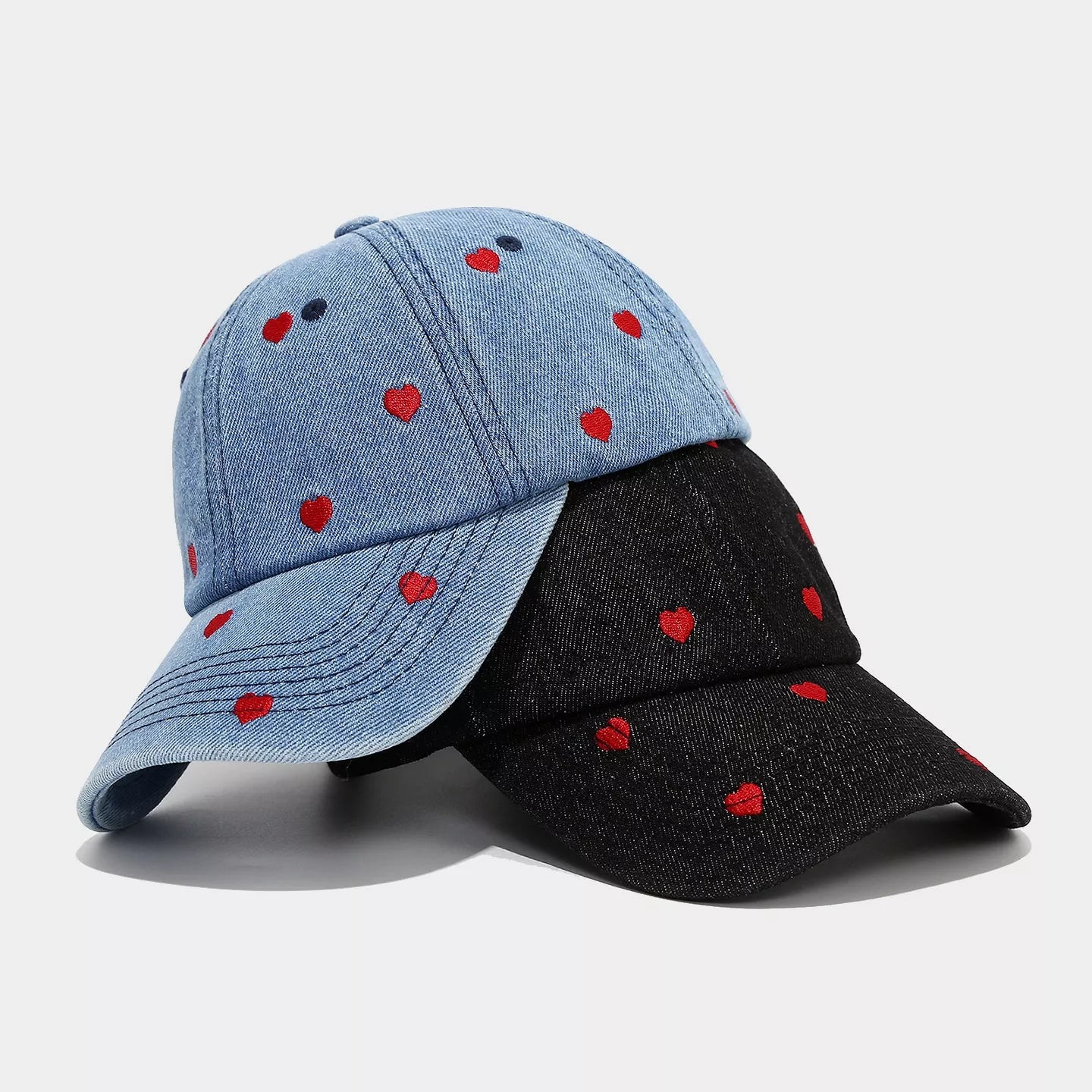 Embroidered Heart Denim Baseball Cap