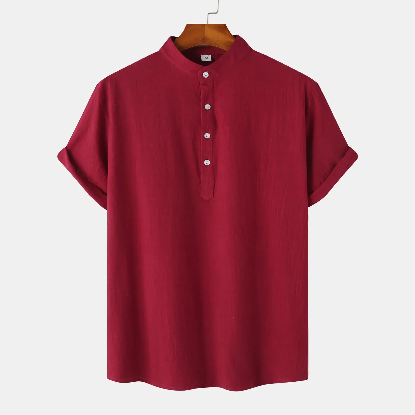 Men's Mandarin Collar Short Sleeve Henley Shirt